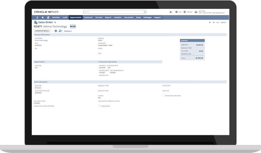 NetSuite sales order dashboard