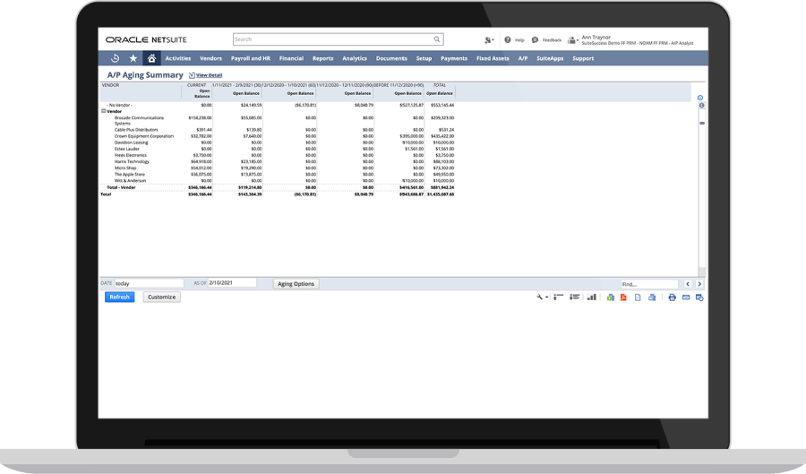 Panel de Cuentas por Pagar de NetSuite | Dashboard Financiero para NetSuite Contabilidad Online