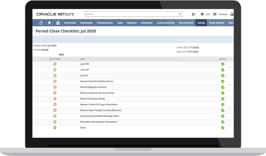 Panel de Cierre de Gestión de NetSuite | Dashboard Financiero para NetSuite Contabilidad Online