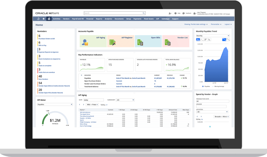 NetSuite accounting dashboard