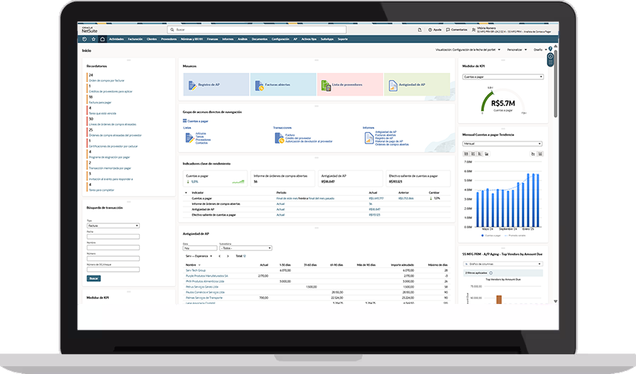 Panel de procesamiento de facturas de NetSuite