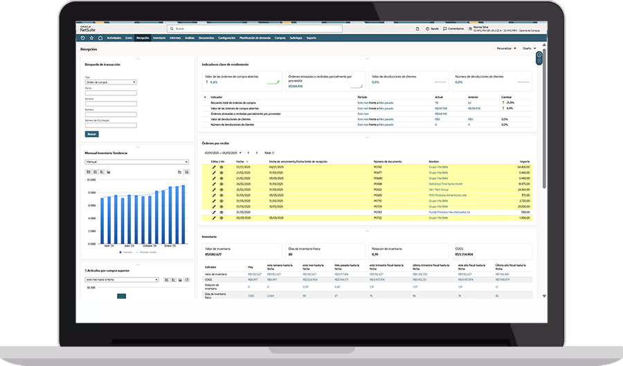 Panel de gestión de compras de NetSuite