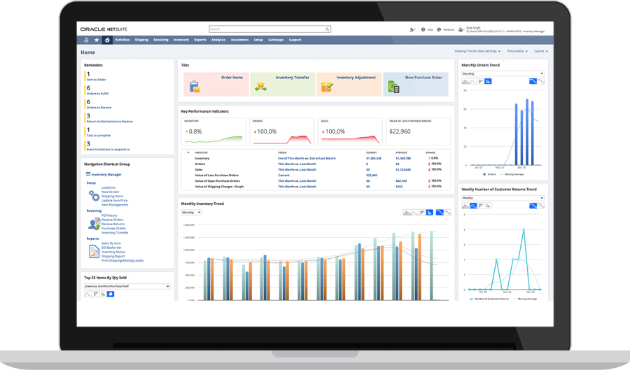 NetSuite inventory management dashboard